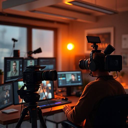 Editor de video trabajando en su estación