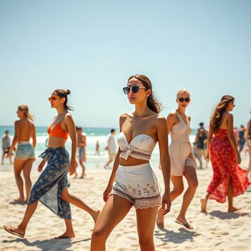 Video de moda mostrando modelos en la playa de la Barceloneta con ropa de verano.